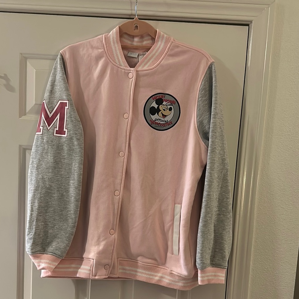 Disney Pink and Gray Mickey Mouse Club Varsity Jacket XL